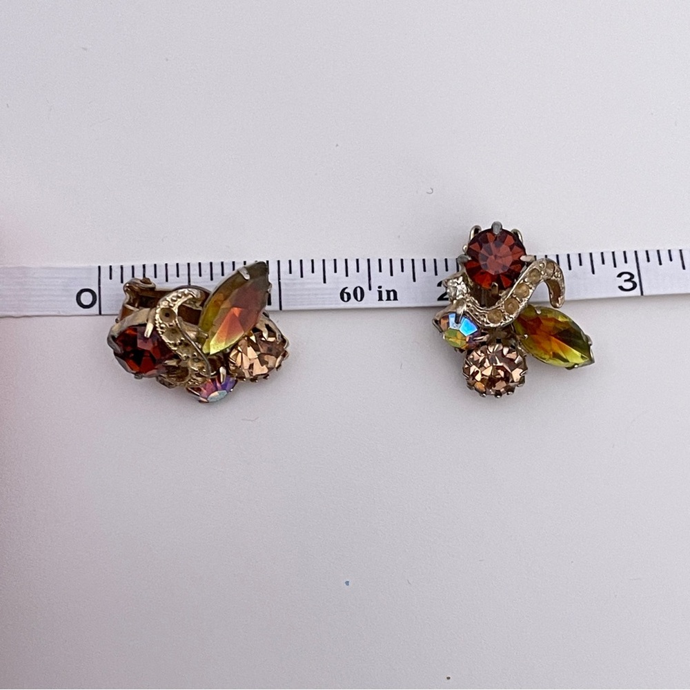 Vintage Amber Colored Rhinestone Fall Autumn Whimsical Fairy Wedding Earrings - Picture 7 of 9